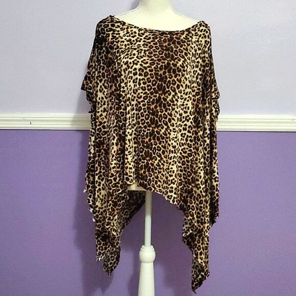 Leopard Print Boho Slinky Oversized Flowy Poncho - Picture 1 of 6